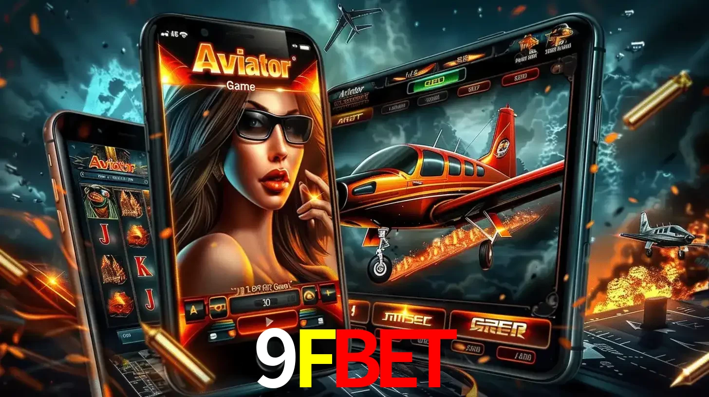 O popular jogo de apostas Aviator exibido em vários celulares e tablets, mostrando a interface emocionante e a ação de voo disponíveis para jogar agora no 9FBET.