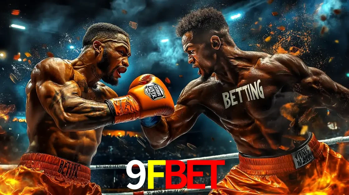 Dois boxeadores em uma luta intensa e explosiva, representando a adrenalina e as oportunidades de apostas em esportes de combate disponíveis na plataforma 9FBET.