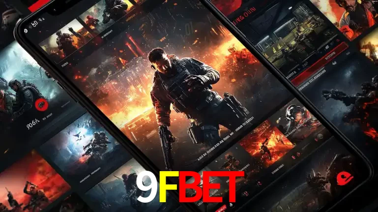 Tela de um celular exibindo uma galeria de jogos de tiro com temática militar, mostrando a variedade de e-sports disponíveis para apostas na plataforma de entretenimento 9FBET.