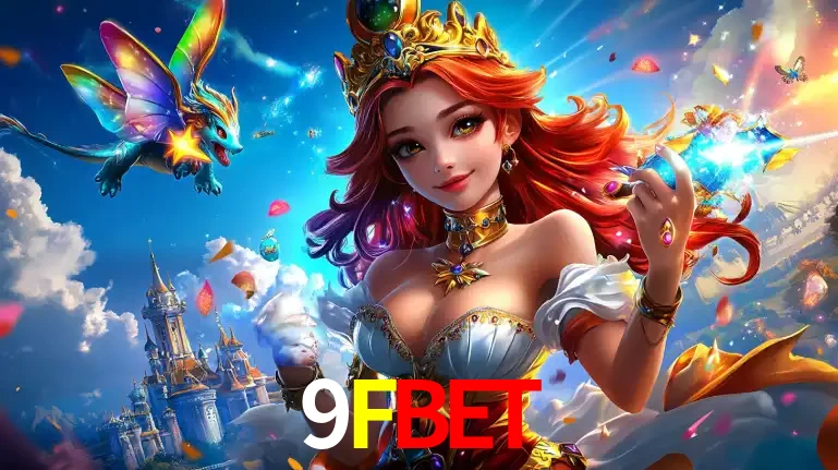 A princesa de um reino de fantasia mágico, com seu pequeno dragão, apresentando um mundo de prêmios encantados nos jogos de caça-níqueis do cassino 9FBET.